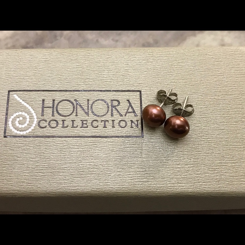 8mm Honora Chocolate Pearl Stud Earrings